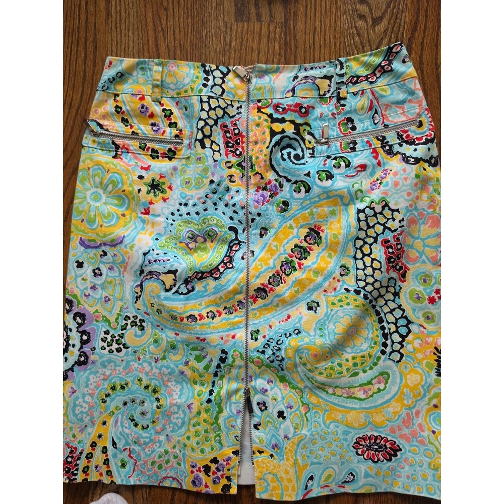 Carlisle Size 10 Paisley Pencil Skirt Front Zipper Bright Spring Colors Pockets - Picture 2 of 4